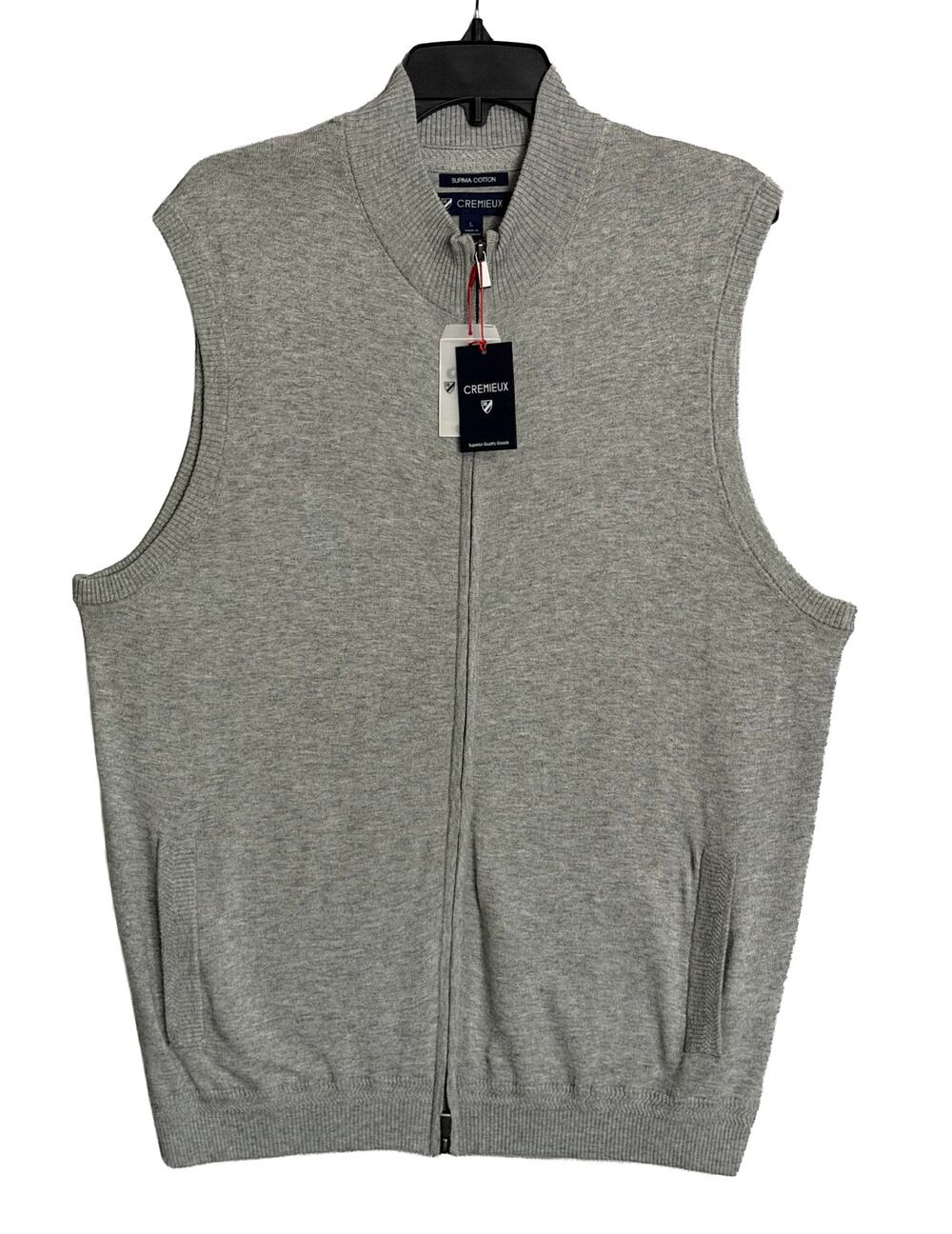 Daniel Cremieux Sweater Vest Men's Large Full Zip Cotton Cashmere Blend Grey NWT
